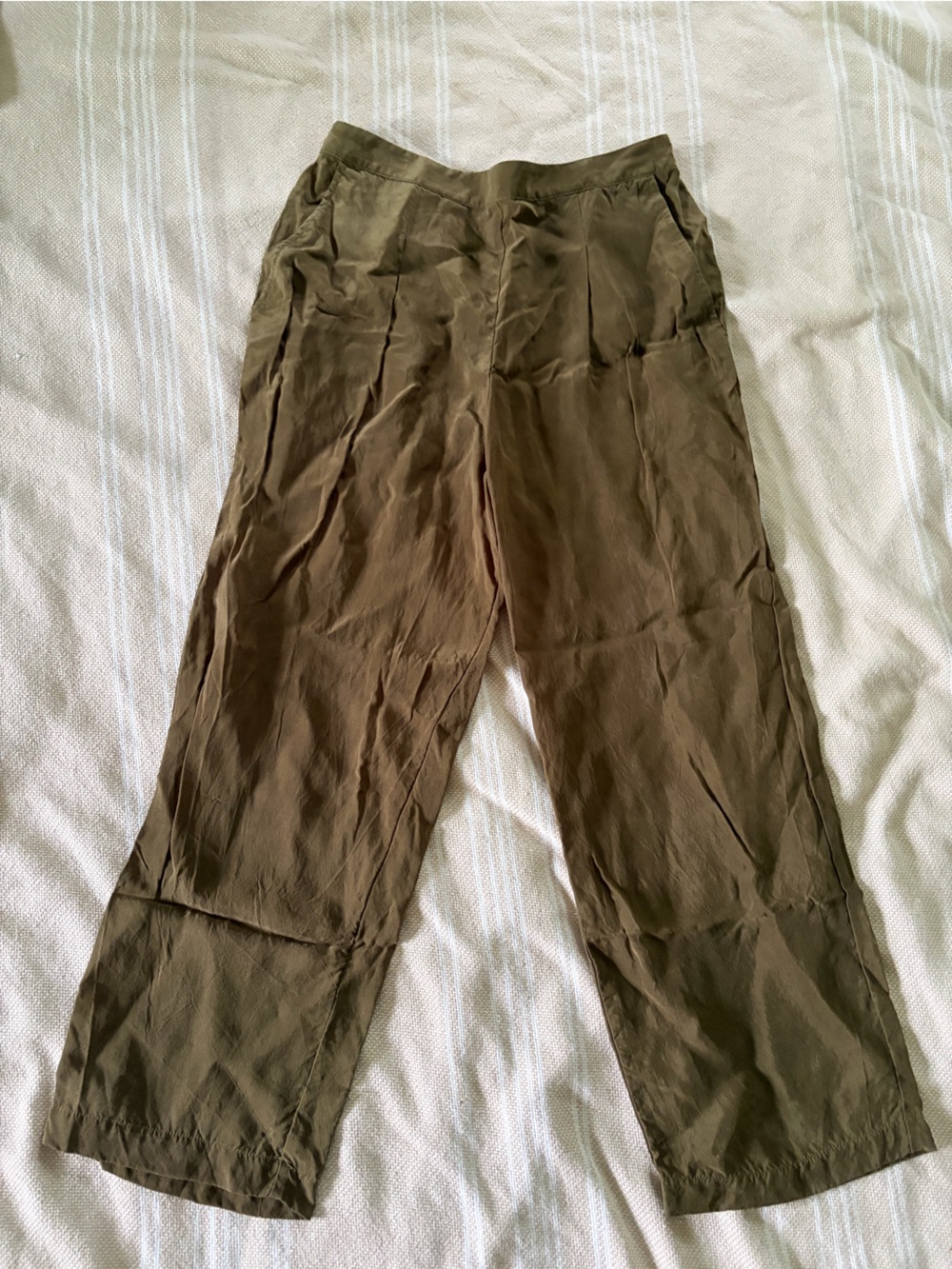 Whimsy + Row Olive Green Cropped Wide-Leg Pants